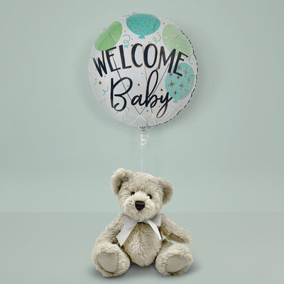 New Baby Gift Of Teddy Bear And Balloons 