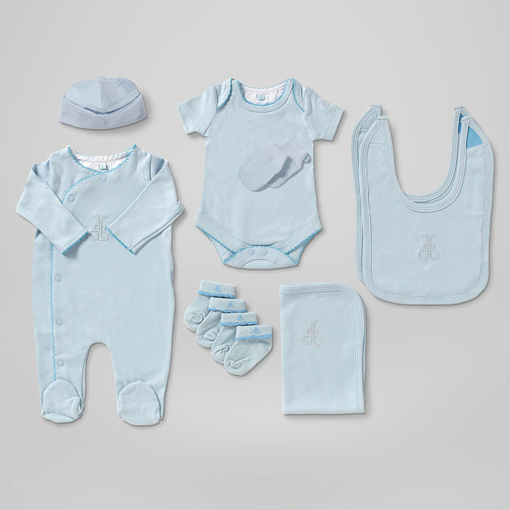 Luxury Rose Baby Clothes Bouquet and Personalised Baby Towel- Blue
