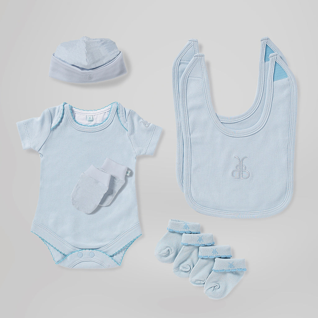 Hand Tied Baby Clothes Bouquet with Personalised Snuggle Wrap, Blue