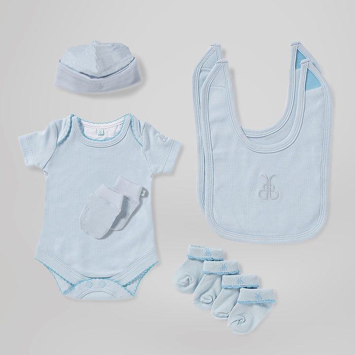 Hand Tied Baby Clothes Bouquet with Personalised Snuggle Wrap, Blue