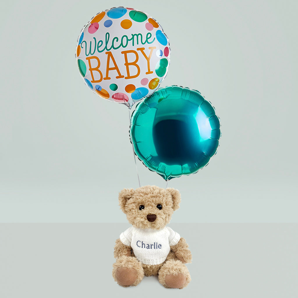 Baby Gift Baby Balloons With Personalised Teddy Bear 