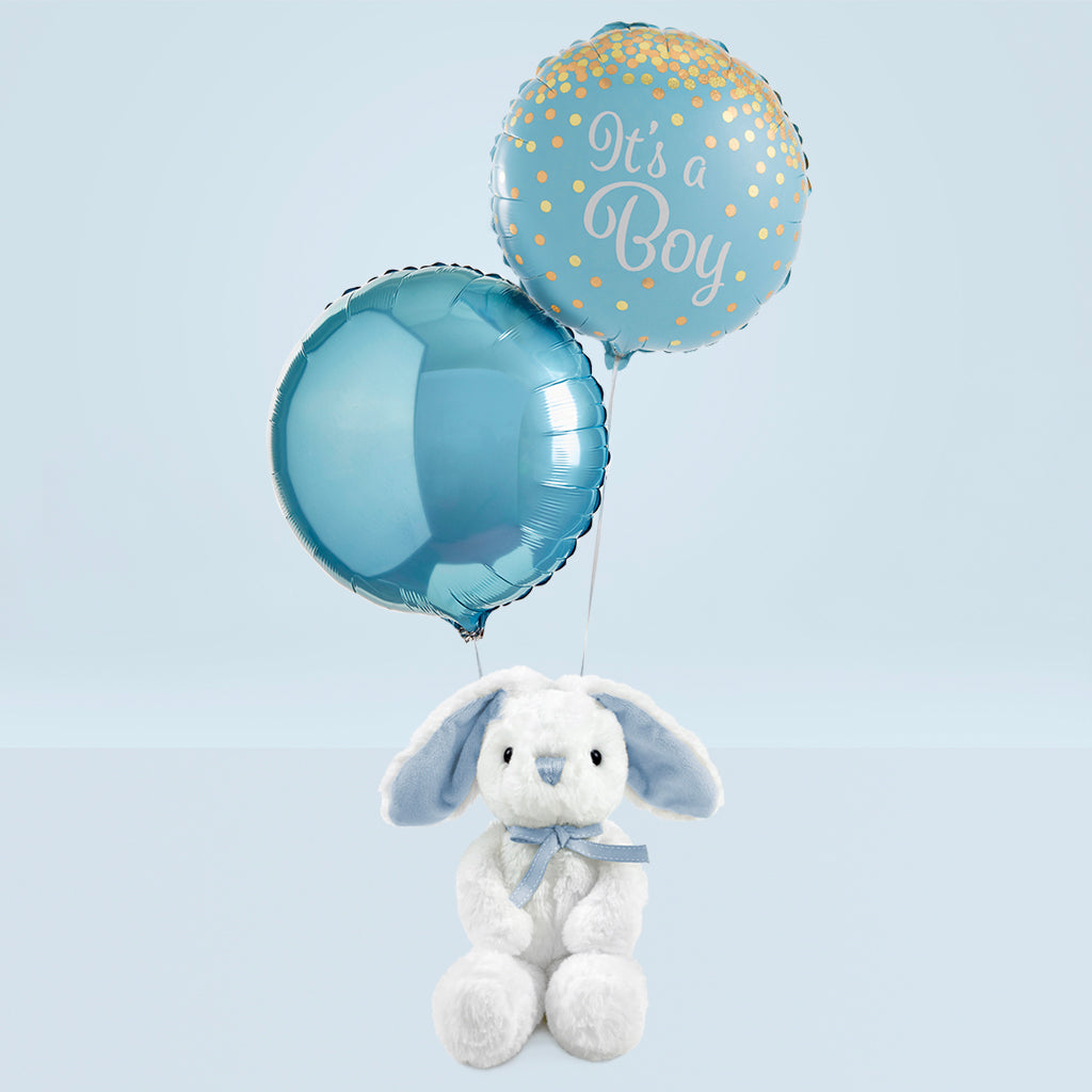 Baby Gift Baby Balloons With Eco Bunny Soft Toy Blue