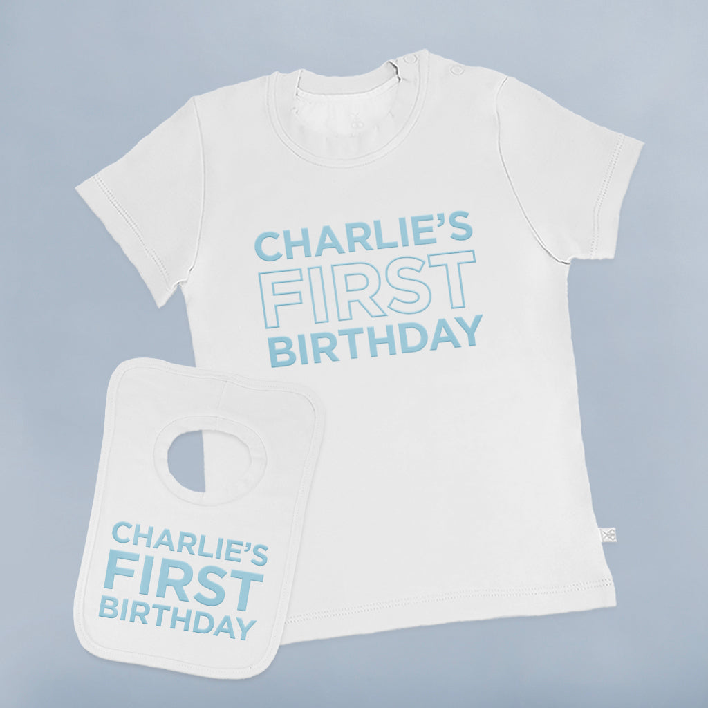 Personalised My First Birthday Short-Sleeved T-Shirt and Bib Set