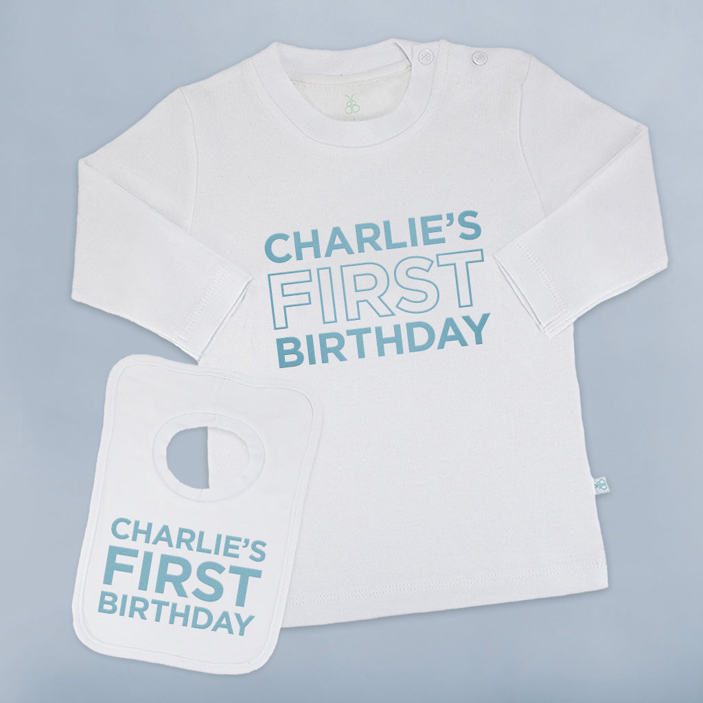 Personalised My First Birthday Long-Sleeved T-Shirt and Bib Set