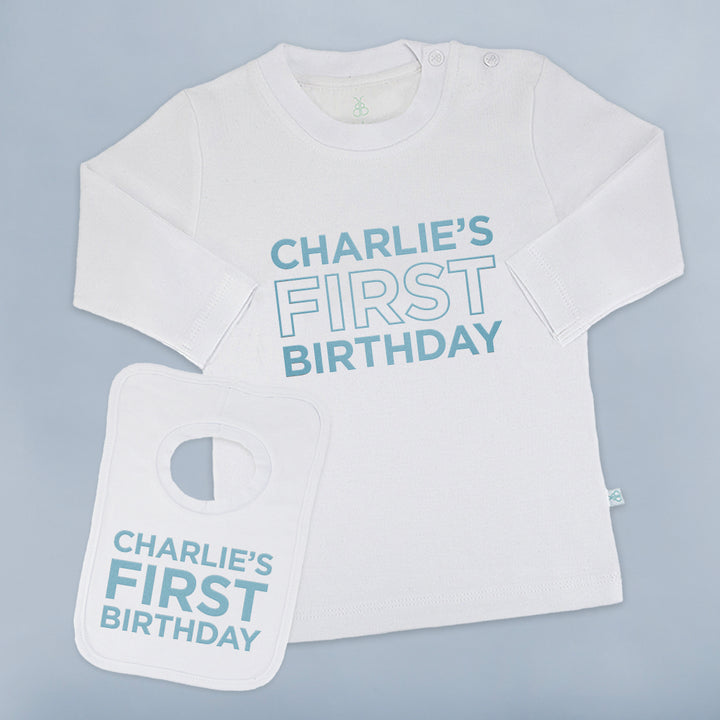 Personalised My First Birthday Long-Sleeved T-Shirt and Bib Set