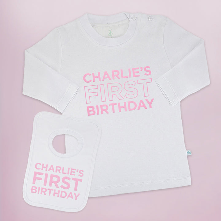 Personalised My First Birthday Long-Sleeved T-Shirt and Bib Set