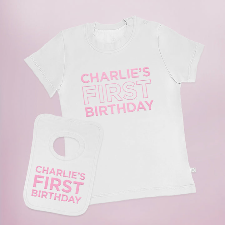 Personalised My First Birthday Short-Sleeved T-Shirt and Bib Set