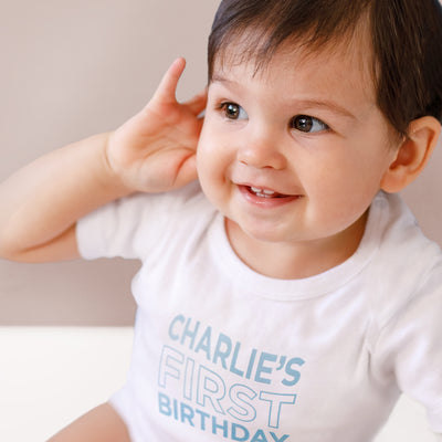 My First Birthday Short-Sleeved T-Shirt and Bib Set – Personalised