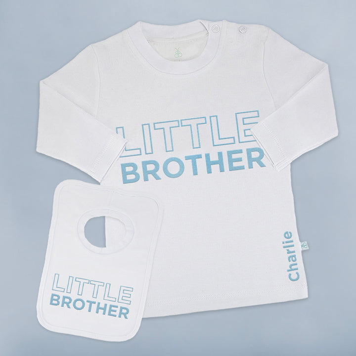 Sibling Personalised Gift Little Brother Long Sleeved T Shirt And Bib Set