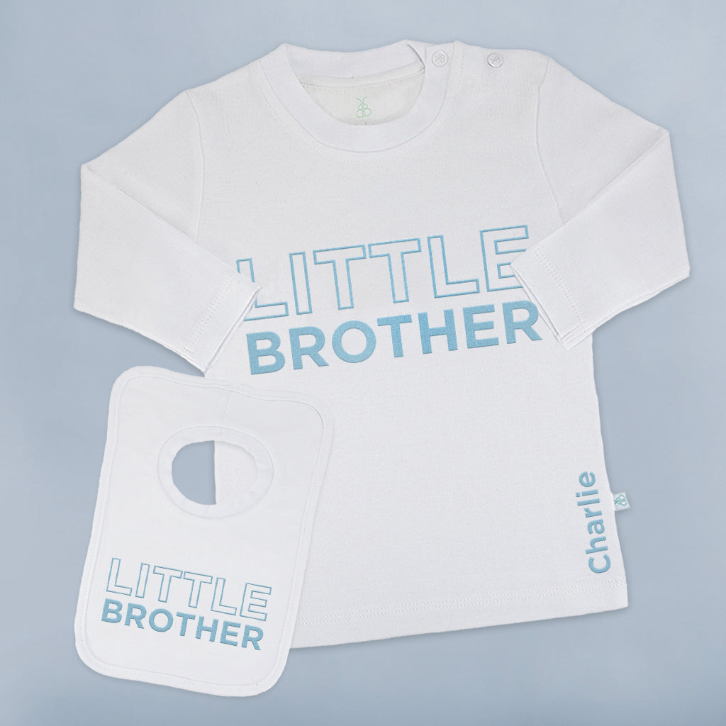 Sibling Personalised Gift Little Brother Long Sleeved T Shirt And Bib Set