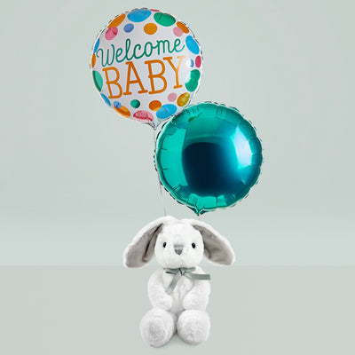 Baby Gift Baby Balloons With Eco Bunny Soft Toy Grey