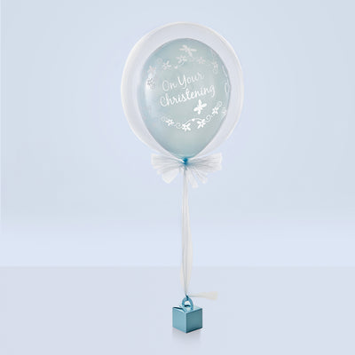 Christening Day Balloon with Personalised Little Blue Bunny Gift