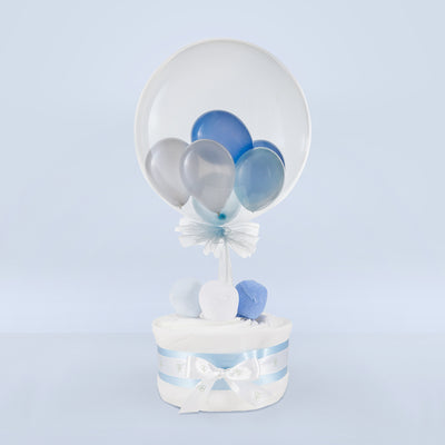 Baby Shower Gift Of Bright Nappy Cake And Bubble Balloon