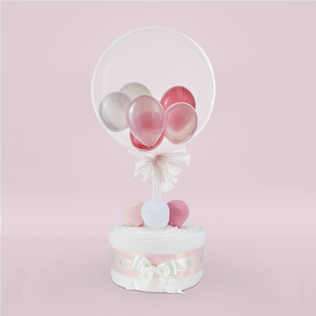 Baby Girl Gift Luxury Pink Bubble Balloon With Nappy Cake