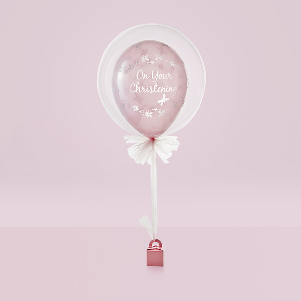 Christening Day Balloon with Personalised Little Pink Bunny Soft Toy