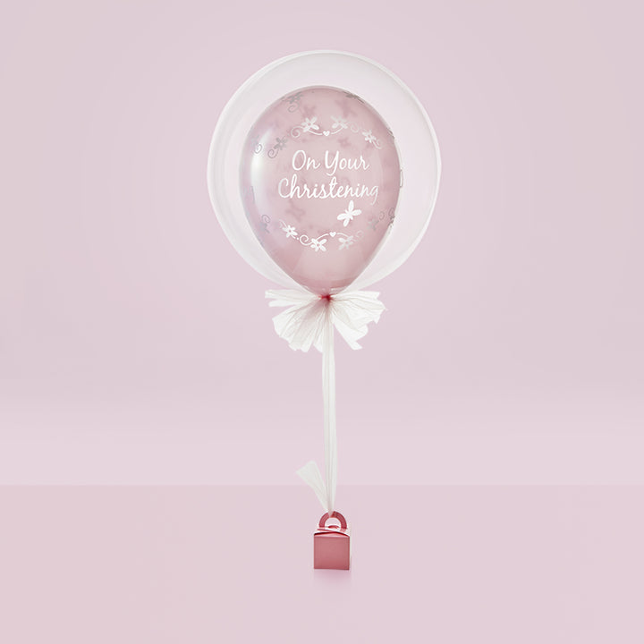 Christening Day Balloon with Personalised Little Pink Bunny Soft Toy