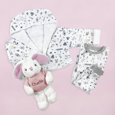 Little Bunny Bath and Bedtime Hamper, Pink - 1-2 Years with Printed Bathrobe