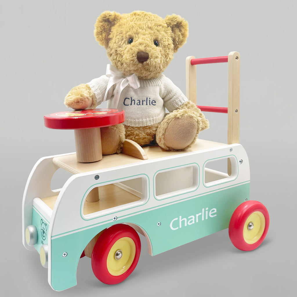 First Birthday Gift Personalised Wooden Camper Van With Teddy Bear