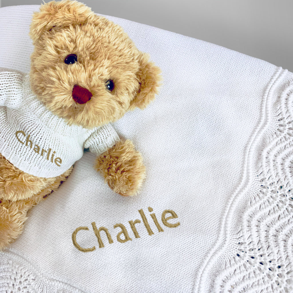 Personalised Bertie Bear and Crochet Blanket