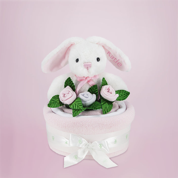 Baby Shower Gift Personalised Pink Bunny Eco Softtoy Blanket Cake