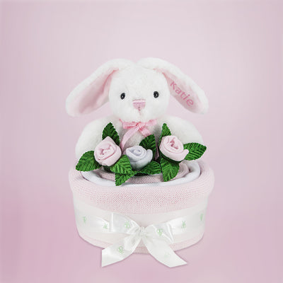 Baby Shower Gift Personalised Pink Bunny Eco Softtoy Blanket Cake
