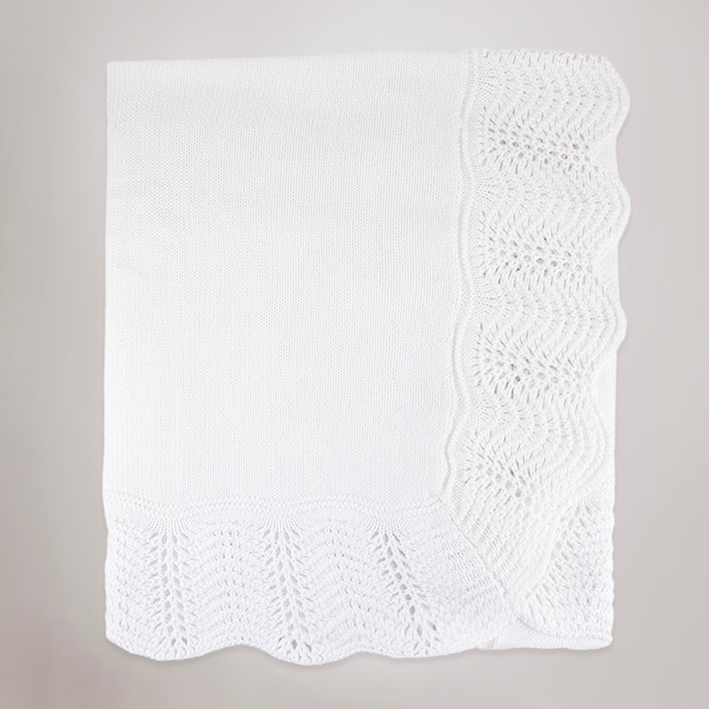 Christening Gif Traditional Knitted Baby Blanket White