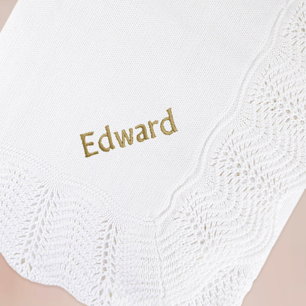 Personalised Crochet Knitted Baby Blanket Christening Gift, Gold