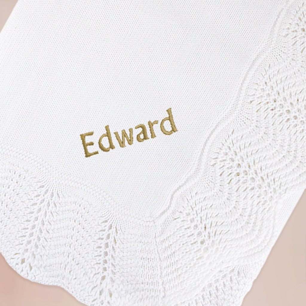 Personalised Christening Baby Blanket with Gold Embroidery