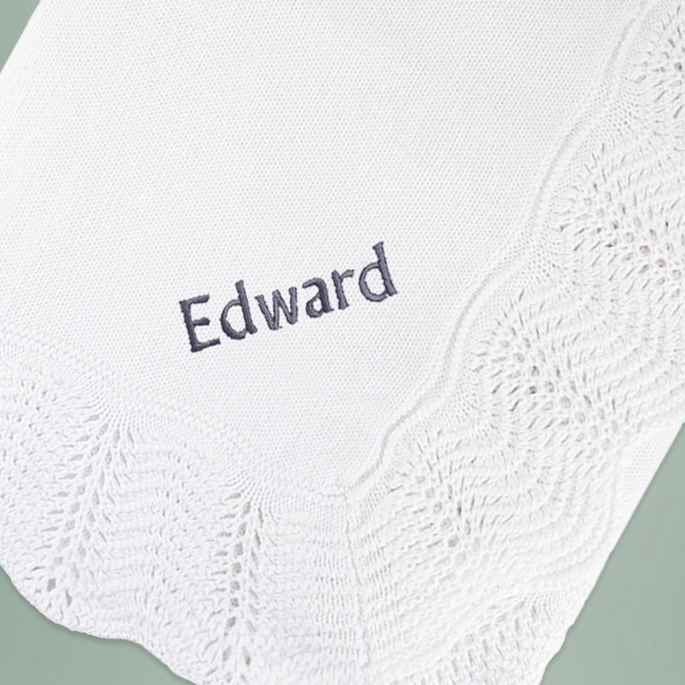 Personalised Crochet Edge Christening Baby Blanket, Grey