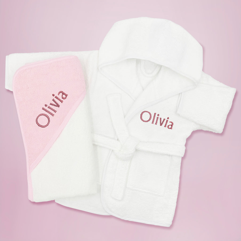 Baby Girl Gift Personalised Bathrobe And Hooded Towel 0-12 Months