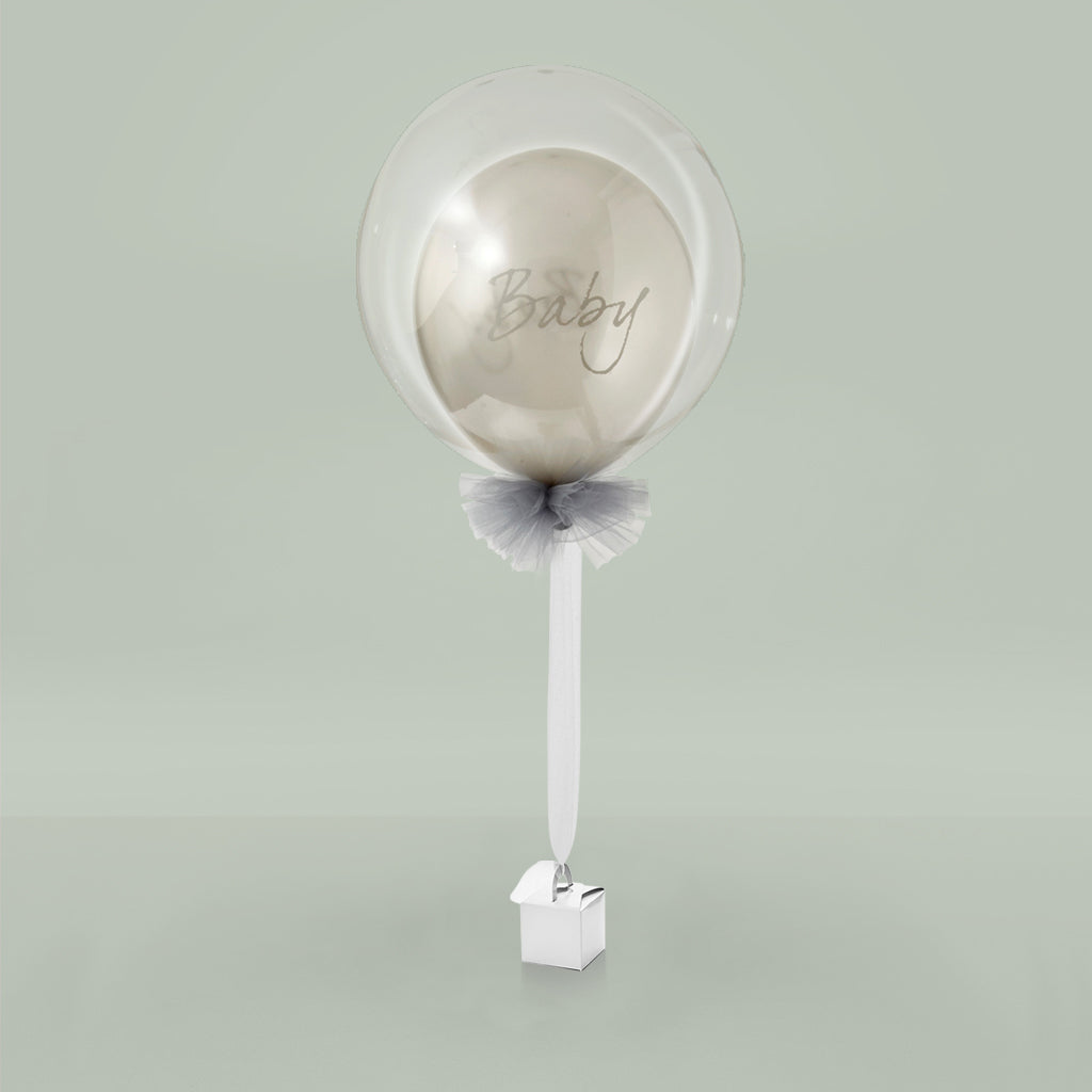 Luxury Rose Baby Clothes Bouquet, Balloon and Personalised Bunny, White