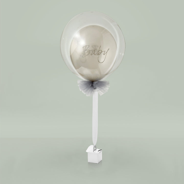 Luxury Rose Baby Clothes Bouquet, Balloon and Personalised Bunny, White