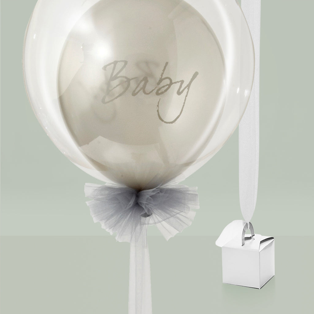 Luxury Rose Baby Clothes Bouquet, Balloon and Personalised Bunny, White