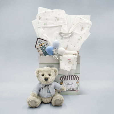 New Baby Boy Hamper Personalised With Teddy Bear