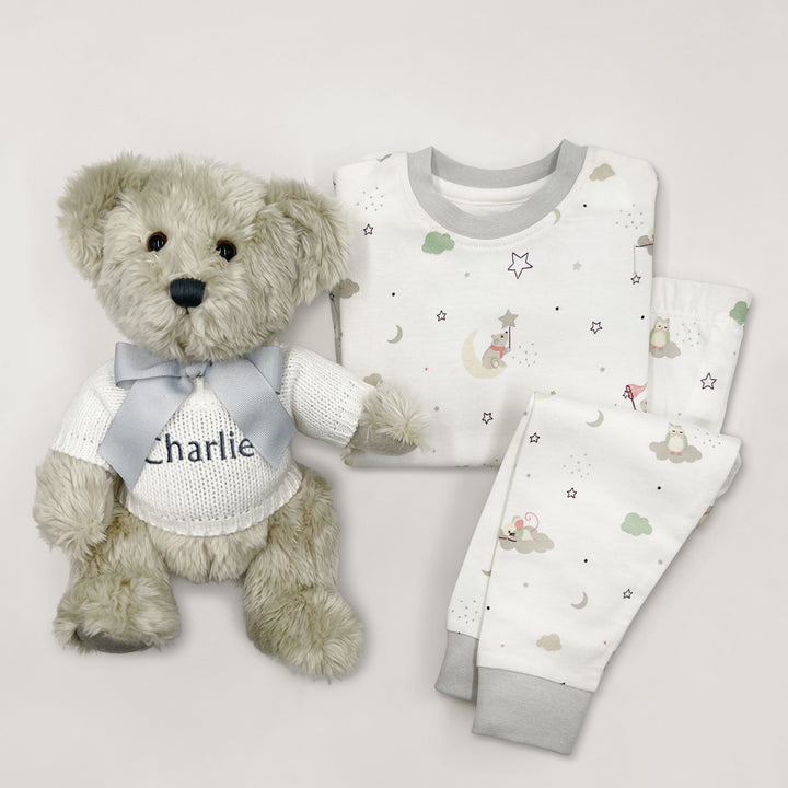 Personalised New Baby Gift With Teddy Bear And Pyjamas