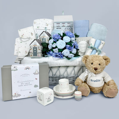 Luxury Baby Boy Hamper In Blue With Moses Basket 