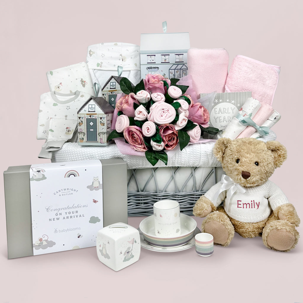 Personalised Ittle Love Moses Basket Baby Hamper Pink