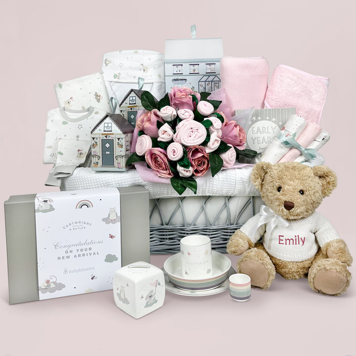 Personalised Ittle Love Moses Basket Baby Hamper Pink