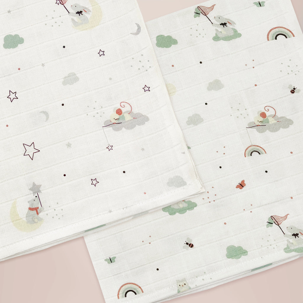 Little Love Day & Night Muslins with Wooden Teethers