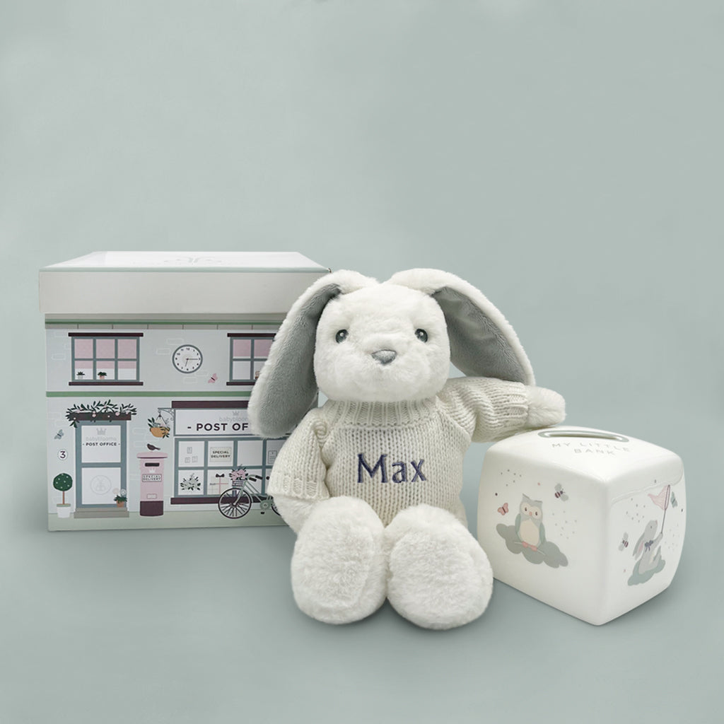 Personalised Grey Bunny and Little Love Money Box