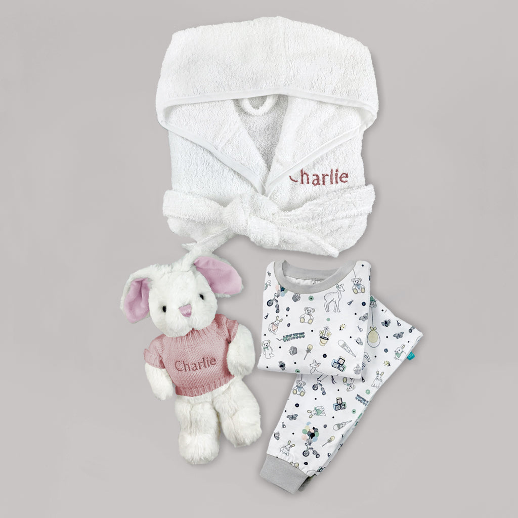 Little Bunny and Bathrobe Hamper, Pink - 1-2 Years with Reversible Printed Bathrobe