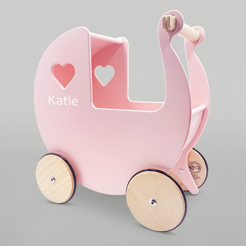Pretty Prams Personalised Pink Wooden Dolls Pram | Moover | Babyblooms