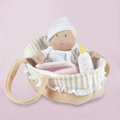 Newborn Baby Gifts Personalised Baby Rag Doll With Carry Cot