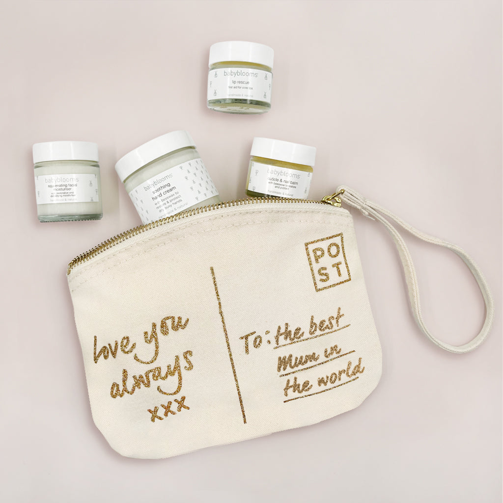 Just for Mum Postcard Canvas Pouch with Natural Skincare