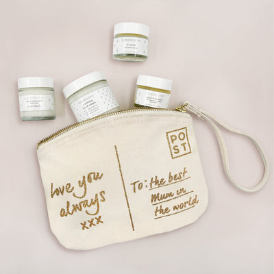 Just for Mum Postcard Canvas Pouch with All-Natural Skincare