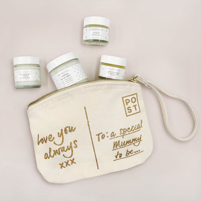 Mum-to-Be Postcard Canvas Pouch with All-Natural Skincare