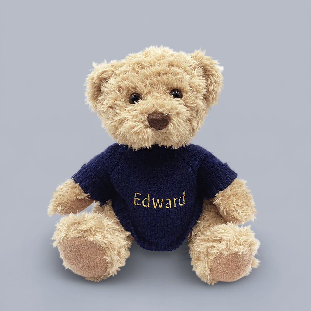 Personalised Baby Boy Gift Bertie Teddy Bear Soft Toy Navy Blue