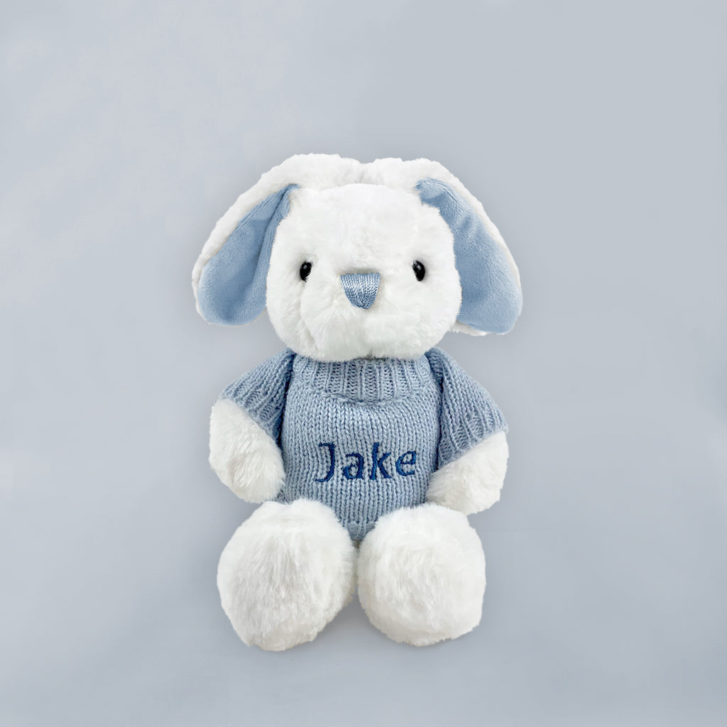 Little Bunny Bath and Bedtime Hamper, Blue - 6-12 Months with White Personalised Bathrobe