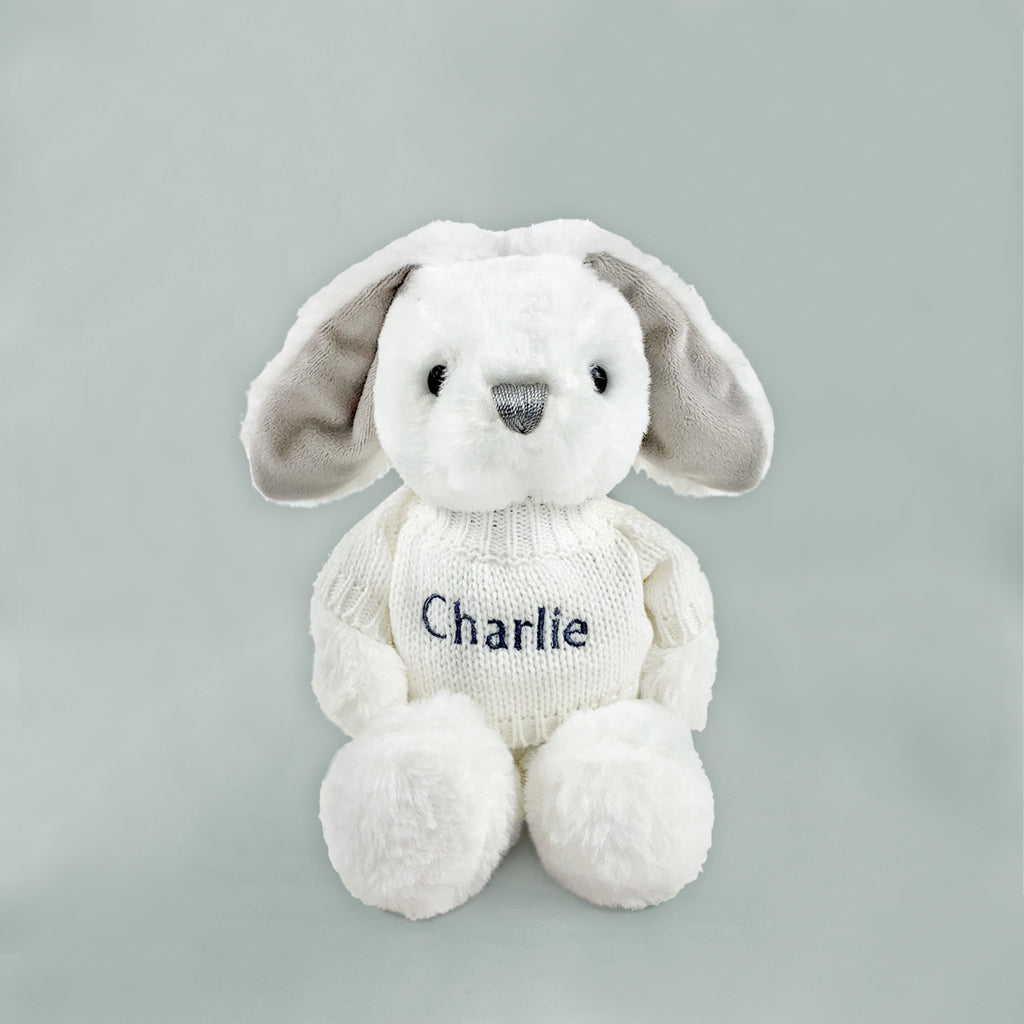 Little Bunny Sleepy Time Hamper, Neutral- 0-12 Months with White Personalised Bathrobe