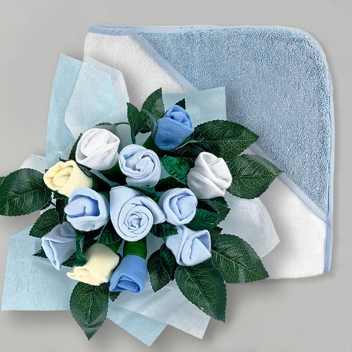 Welcome Baby Clothes Posy With Hooded Baby Towel, Blue